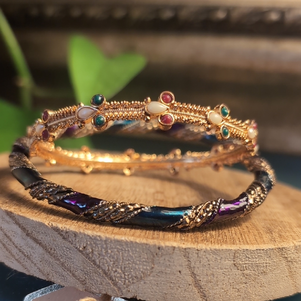 Vibrant Metal Gold and Purple Bracelet Duo
